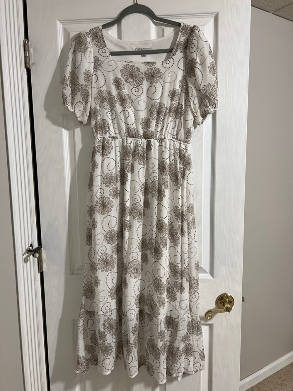 Polagram Cream Midi Dress with Brown Floral Print